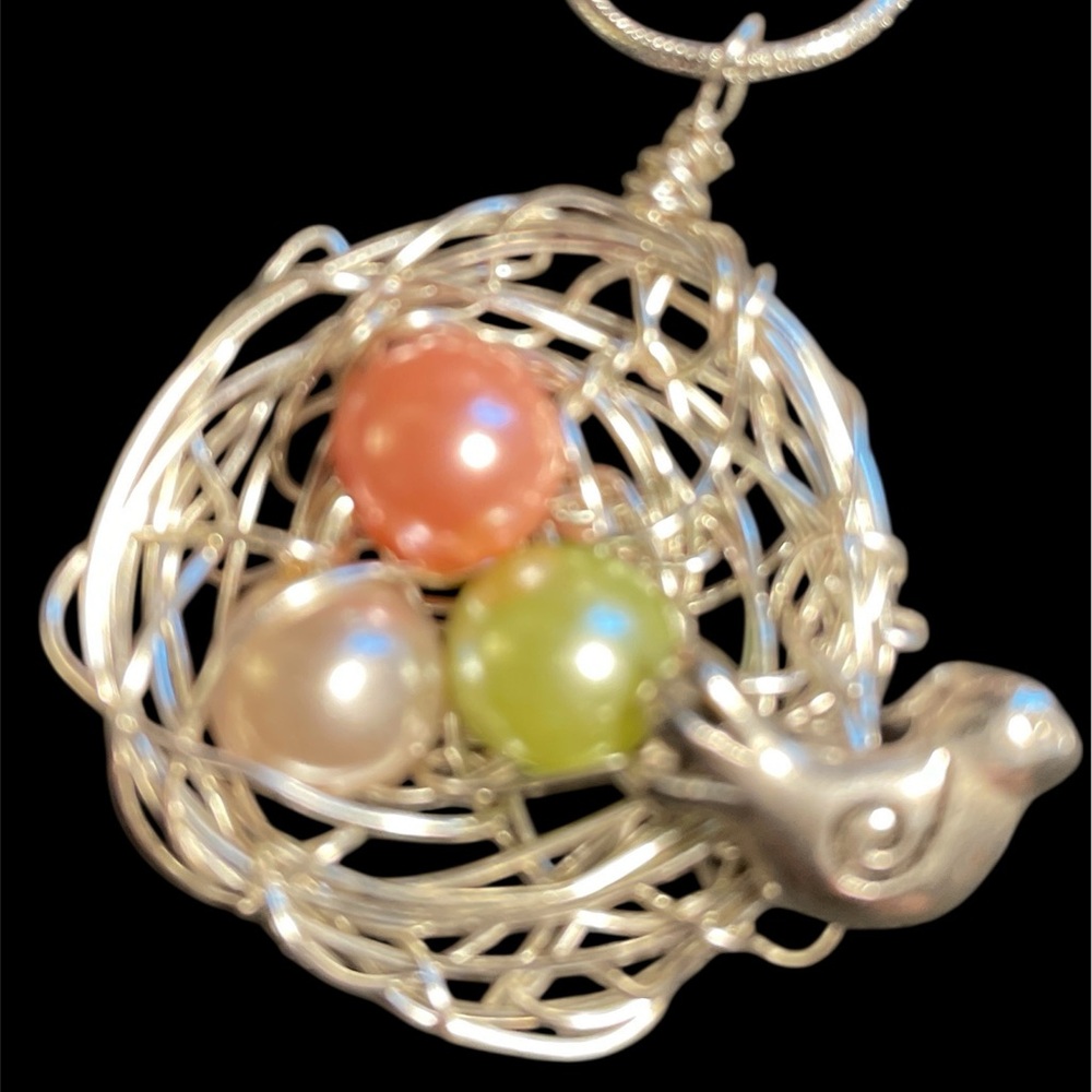 ✔️✔️Silver Wire Wrap Bird Nest Pendant with Pearls